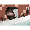 Oil-rubbed Bronze Waterfall Widespread Bathtub Faucet with Hand Shower (Curved Shape Design)