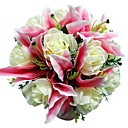 Pink Satin Lily & White Rose Bridal Bouquet