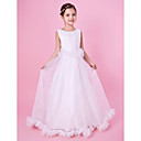A-line Jewel Neck Floor-length Organza And Satin Flower Girl Dress