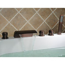 Oil-rubbed Bronze Waterfall Widespread Bathtub Faucet with Hand Shower