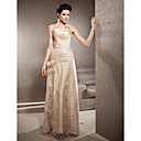 Sheath/Column Strapless Sweep/Brush Train Lace And Taffeta Wedding Dress