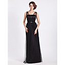 Sheath/Column Floor-length Tulle And Satin Bridesmaid Dress With Straps
