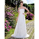 A-line Strapless Sweep/Rrush Train Chiffon Wedding Dress With 3D Floral