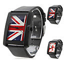 unisexe en cuir analogique montre-bracelet à quartz avec logo du drapeau (noir)
