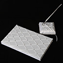 Diamond Grid Pattern White Satin Wedding Guest Book And Pen Set