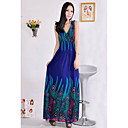 v-hals bandjes columnpolyester maxi jurk (meer kleuren)