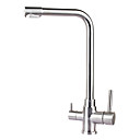 tres flujos de grifo de la cocina de acero inoxidable contemporánea con dos asas (acabado pulido)
