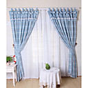 de color azul a cuadros cortinas modernas damas (par)