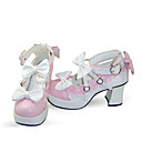 a mano in pelle bianca pu tacco alto 7,5 centimetri lolita dolce con fiocco