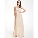 A-line V-neck Floor-length Chiffon Over Elastic Satin Bridesmaid/ Wedding Party Dress