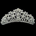 elegante liga de prata de strass e pérolas tiara nupcial
