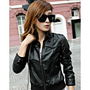 Long Sleeve Standing Collar PU Jacket With Pockets