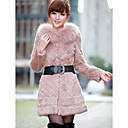 Long Sleeve Rabbit Fur Evening/Office Coat With Belt And Fox Fur Collar