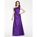 A-line One shoulder Floor-length Taffeta Bridesmaid Dress With Flower(s)