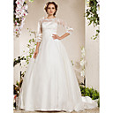 Ball Gown Bateau Chapel Train Lace Organza Weeding Dress