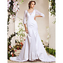 Trumpet/Mermaid V-neck Chapel Train Satin Lace Weeding Dress