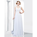 Sheath/ Column V-neck Watteau Train Chiffon Lace Evening Dress