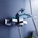 zeitgenössische Wasserfall Badewanne Wasserhahn mit Glasauslauf (Wandmontage)