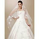 One-tier Tulle Pencil Edge Waltz Wedding Veil With Satin Flower / Pearls