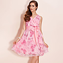ts flor impresso v-pescoço vestido sem mangas