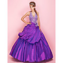 Ball Gown Halter Floor-length Beaded Taffeta Prom Dress With Pick-up Skirt