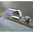 LED Waterfall Contemporary Widespread Bathroom Sink Faucet (Chrome Finish)