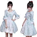 Demi-manches mi-longueur Bleu Pays Floral Coton Robe Lolita