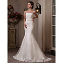 tren vestido de novia de satén tul trompeta / sirena straplesssweep / cepillo