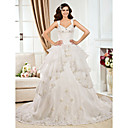 Ball Gown V-neck Chapel Train Organza  Wedding Dress