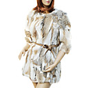 Elegant Long Sleeve Collarless Evening Rabbit Fur Coat