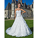A-line Sweetheart Strapless Chapel Train Organza Wedding Dress