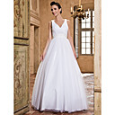 A-line V-neck Floor-length Tulle Wedding Dress