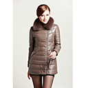 Fashion Long Sleeve Fox Fur Collar Casual/Evening Lambskin Leather Coat with Down(More Colors)