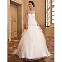 A-line Sweetheart Strapless Chapel Train Organza Crystal Detailing Wedding Dress