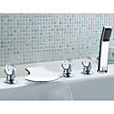 Contemporáneo cromado Tres asas grifo cascada bañera con ducha de mano