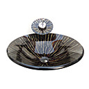 VT4224 gehärtetes Glas Schiff Round untergehen Mit Wasserfall Wasserhahn und Pop-Up Abfluss und Montage Ring