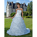 Ball Gown Strapless Chapel Train Organza Wedding Dress