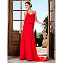 A-line Halter Sweep/ Brush Train Chiffon Evening Dress