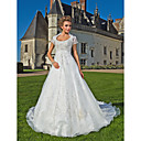 A-line Scoop Chapel Train Organza Wedding Dress With A Wrap