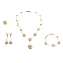 Gold Plated Ball White Diamond Necklace Earring Ring and Bracelet Jewelry Set