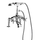 Chrome Finish Contemporary Two Handles Centerset With Brass Handled Shower Head Tub Faucet