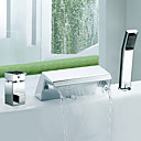 Zwei Griffe Chrom-Finish Widespread Zeitgenössische Wasserfall mit Handbrause Badewanne Wasserhahn