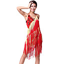 Performance Dancewear Chinlon with Tassels and Flowers Latin Dance Dress
