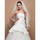 Two-tier Fingertip Pencil Edge Wedding Veil With Applique And Pearl