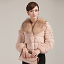 Long Sleeve Raccoon Fur Collar Evening Rabbit Fur Jacket(More Colors)