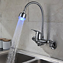 Chrome Finish Single Handle Color Changing LED Wall Mount Kitchen Faucet