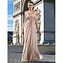 Sheath/Column V-neck Floor-length Chiffon Evening Dress With Beading And Ruching