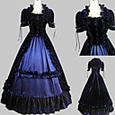 Short Sleeve Floor-length Ink Blue Satin Velvet Aristocrat Lolita Dress