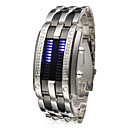LED Bule-Light Digit Stainless Steel Wrist Watch with Weekday Display