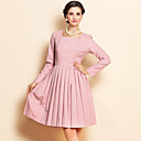 ts vintage u hals lange mouw plooien tweed jurk